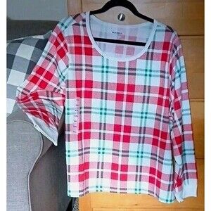 NWT Old Navy Womens XXL Red Plaid Waffle Thermal Holiday Christmas Pajama Top
